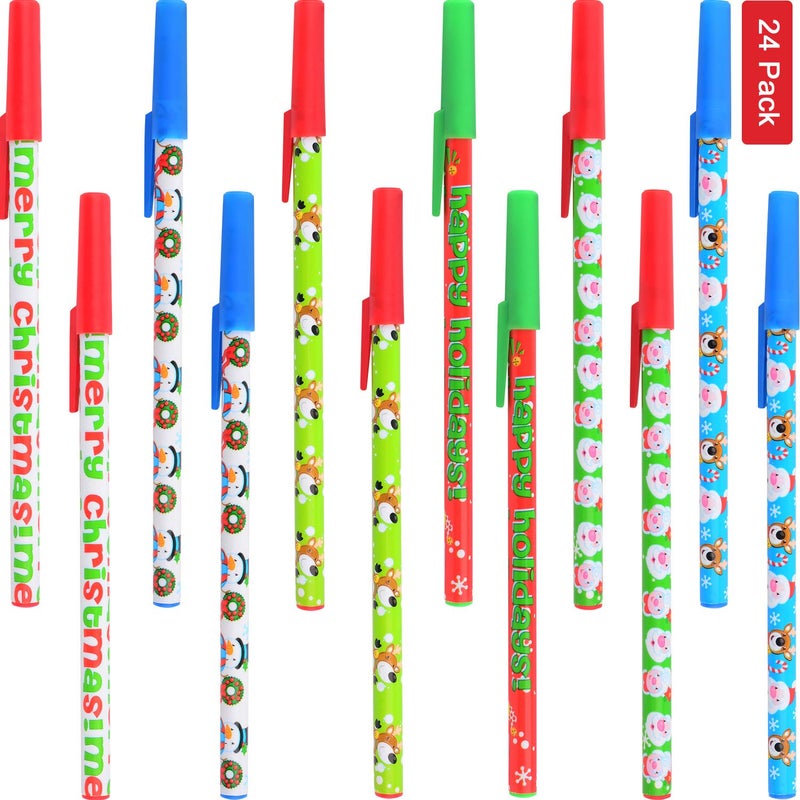 Sunshane 24 Pieces Christmas Stick Pens Set Holiday Ballpoint Pens for Christmas Home Decor Party Gift (Color Set 1) - Image 1